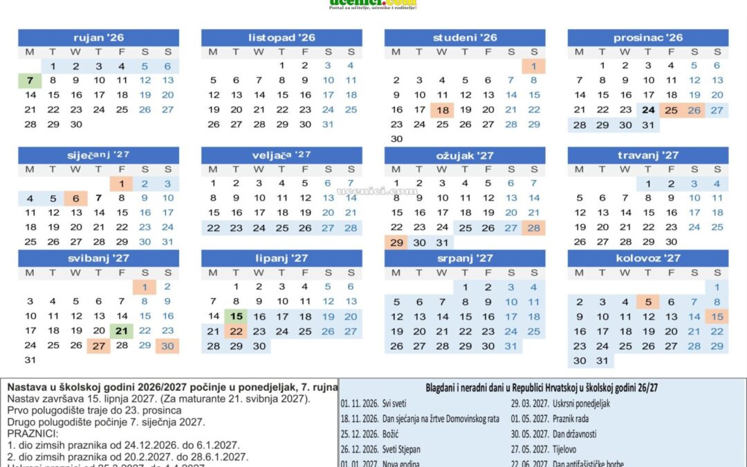 Kalendar školske godine 2026./2027.