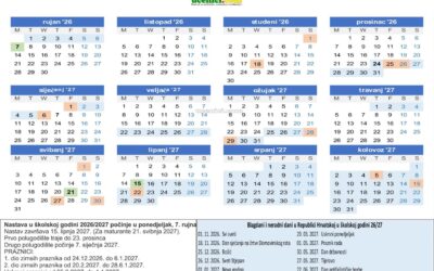 Kalendar školske godine 2026./2027.